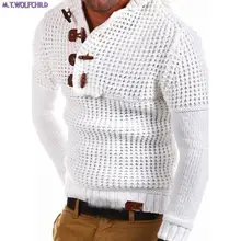 Осенне-зимняя обувь для мужчин с капюшоном Длинные рукава трикотажный свитер Повседневный мужские Вязанное пальто Модные косой кнопку мужская одежда