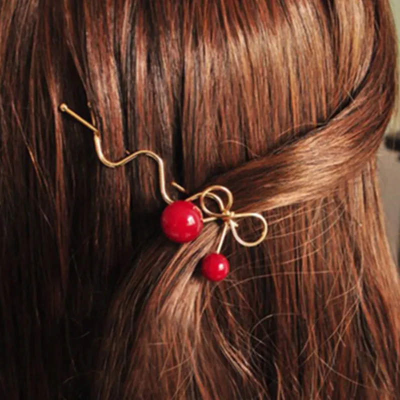 

Hot Design Sweet Girls Barrettes Cute Fruits Hairpins Red Cherry Bow Hairpin Twist Hair Clips Headdress Hair Accessories Gifts