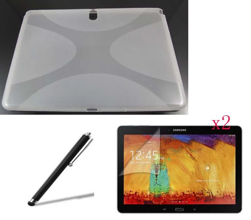 

X Line Soft Silicone Rubber TPU Gel Cover Case + 2x Films + Pen For Samsung Galaxy Note 10.1 2014 Edition P600 P605 P601 Tablet