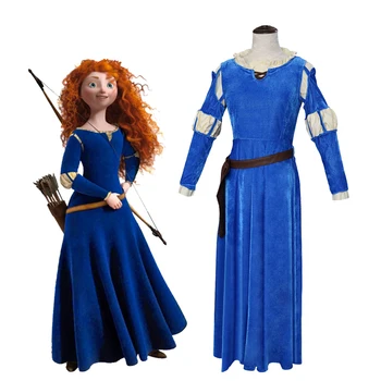 

Movie Brave Cosplay Princess Merida Costume Women Blue Dress Outfit Halloween party cosplay clothes For Girl drama Dresses