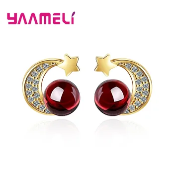 

Fast Shipping Cute Moon Stud Earring For Girls/Women Lovely Summer Style Holiday Gift Cubic Zirconia With Red Moon Design