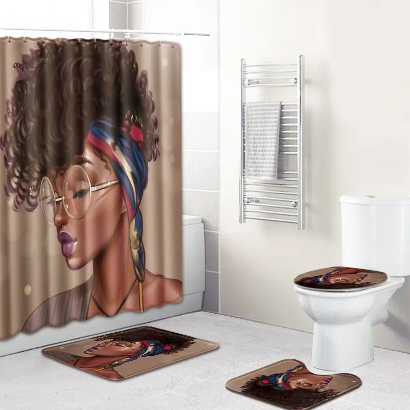Противоскользящий коврик для ванной набор африканские женщины 4 шт занавески для душа набор ковров для ванной комнаты коврик для туалета для домашнего декора с 12 шт крючками
