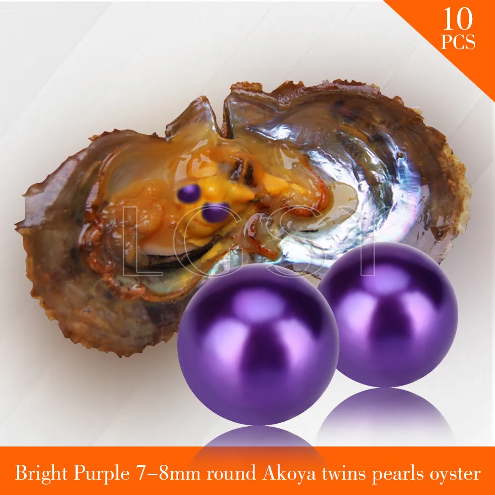 

FREE SHIPPING Bead Bright purple 7-8mm round Akoya twin pearls in oysters with vacuum package for women jewelry making 10pcs