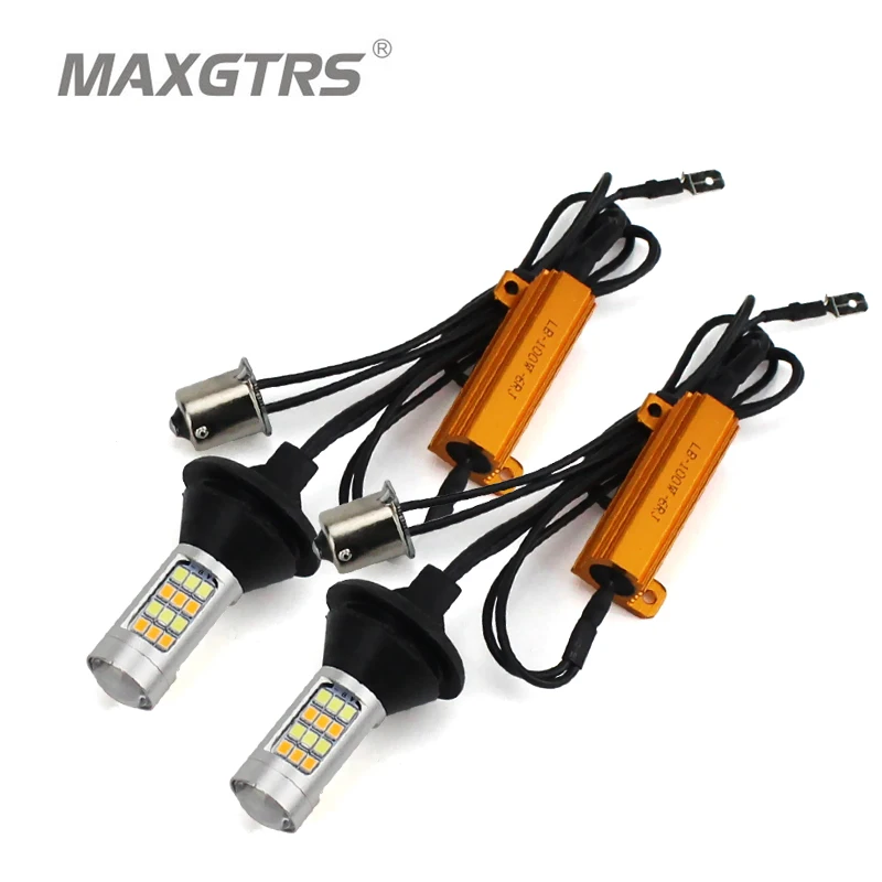 2x BAU15S S25 1156 двойной Цвет 42smd 2835 автомобилей светодиодные лампы спереди включение световых сигналов DRL ошибок canbus С 100 Вт сопротивление