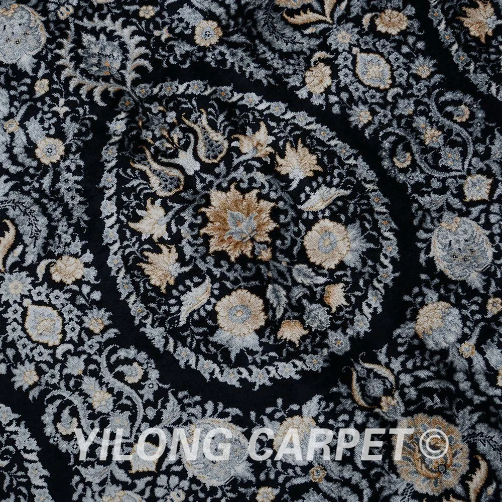 Yilong 6'x9 'турецкие шелковые ковры ручной вязки Черный традиционный шелковый ковер персидский(1570