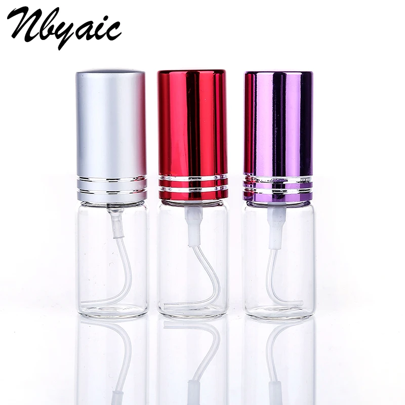 Nbyaic 5 шт. 5 мл Мини Портативная цветная стеклянная бутылка с алюминиевым распылителем пустой косметический дорожный контейнер 8 цветов