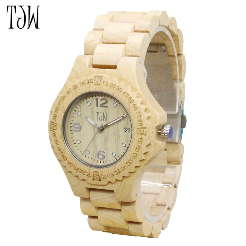 

TJW 2018 Bamboo Wooden Lover Watches Men Show Date Ladies Wrist Watch Women Quartz Clock Male Gift in Wood Box