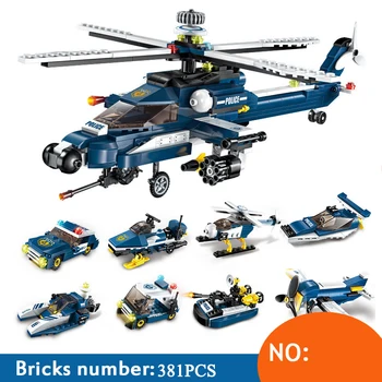 

Enlighten 1801 381Pcs 8 IN1 Police Fighter Car Building Blocks Storm Armed Helicopter 3D Construction Toys for Children