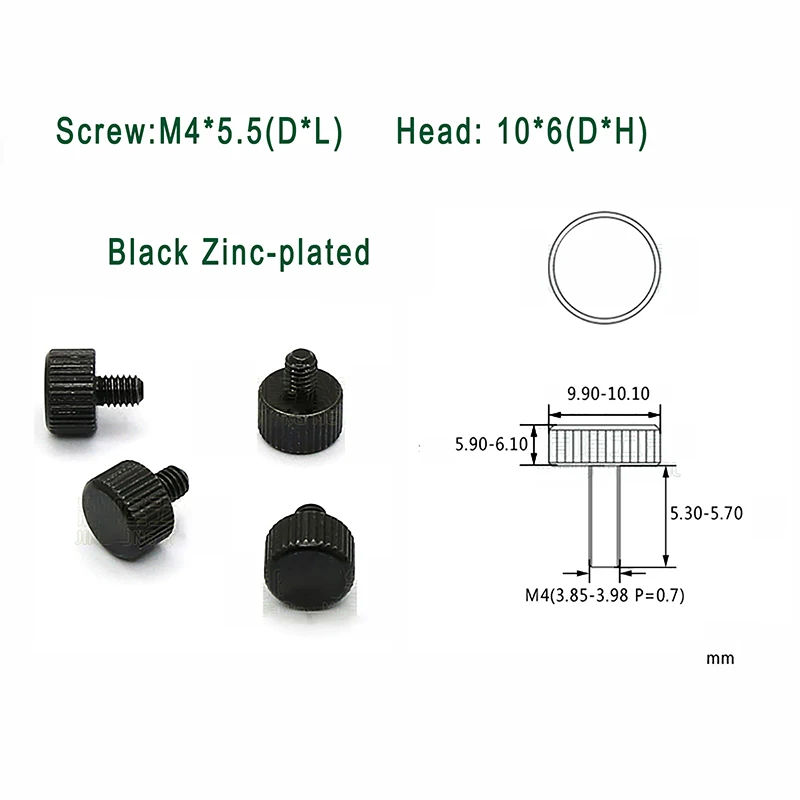 10 шт. M2.5 M3 M4 нестандартный ручной винт с накатанной головкой цилиндра винты для большого пальца винты для корпуса компьютера Ni-plated черный цинк - Цвет: M4x5.5mm