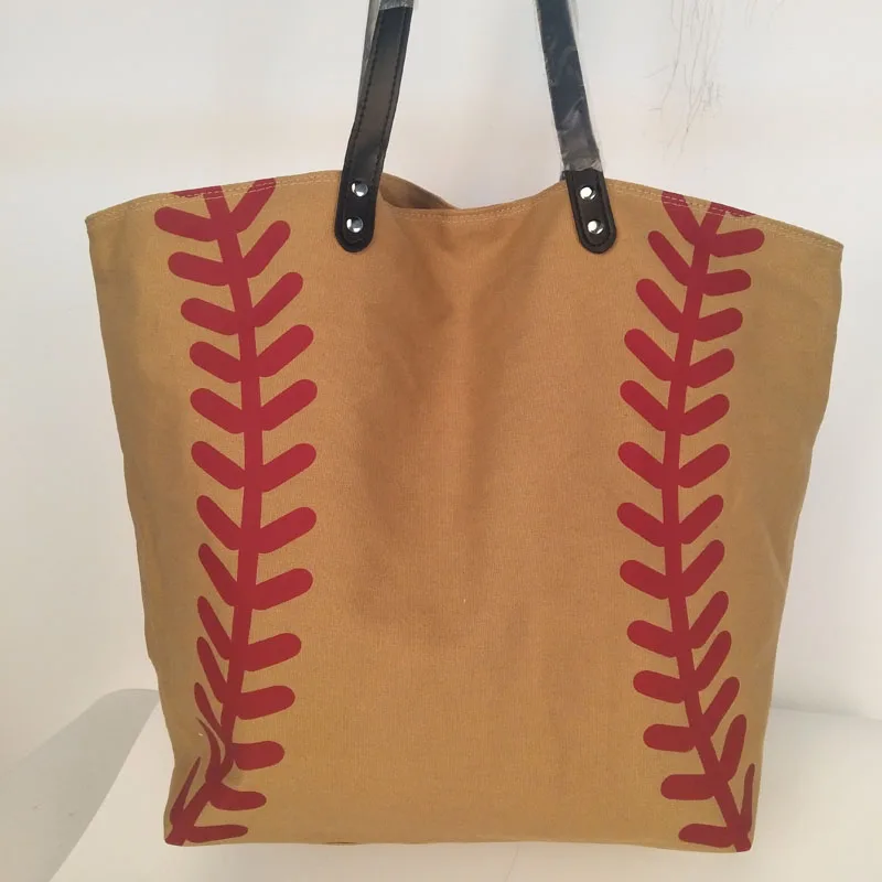 Wholesale Domil Brown Baseball Tote Bags Canvas Sporty Handbag Large