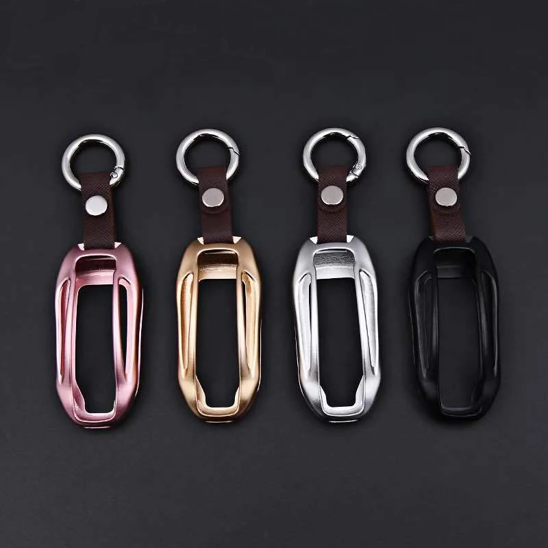

TOYIKIE Alloy+Leather Car Key Case Bag Auto Key Protective Cover Skin Key Shell Car Styling Accessories For Tesla Model X