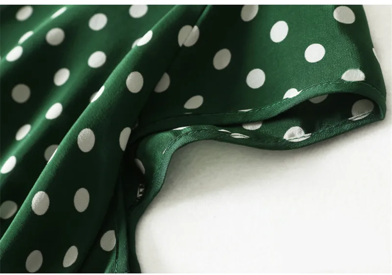 Женское Летнее шелковое платье с круглым вырезом в горошек, винтажные платья из натурального шелка, зеленое элегантное платье размера плюс, платье из натурального шелка большого размера