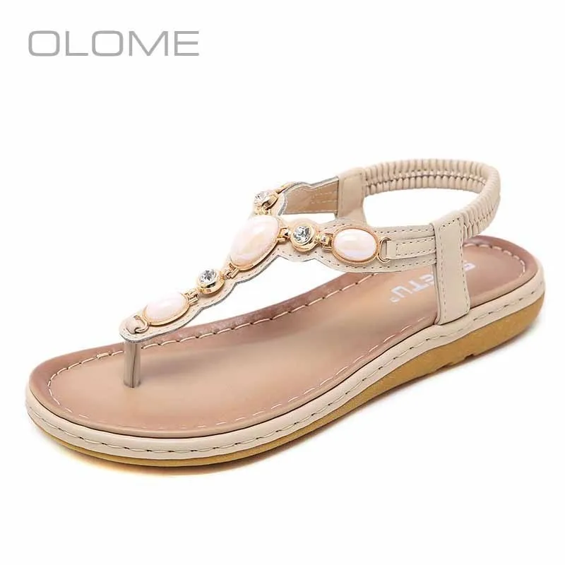 

OLOME new super fire personality wild Wear resistant Bohemian rhinestones comfortable beach sandals female Large size 35-42