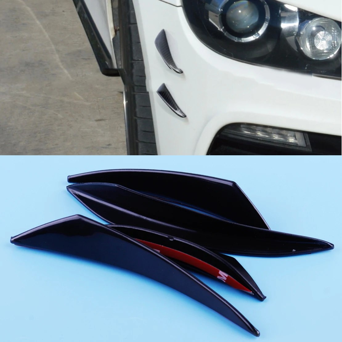 

DWCX 2pcs Small & 2pcs Medium Size Car Front Bumper Protector Body Spoiler Fins Lip Canards Splitter Valence Chin