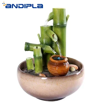 

110V-240V Bamboo LED Water Fountain air humidifier Creative Bonsai Feng Shui Home Decor Waterscape Ornament Lucky Business Gift