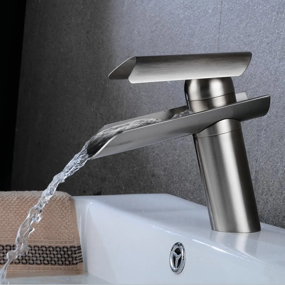 

Brushed Nickel Basin Faucet Waterfall Faucet Bathroom Faucet Bathroom Basin Mixer Tap with Hot and Cold Water crane