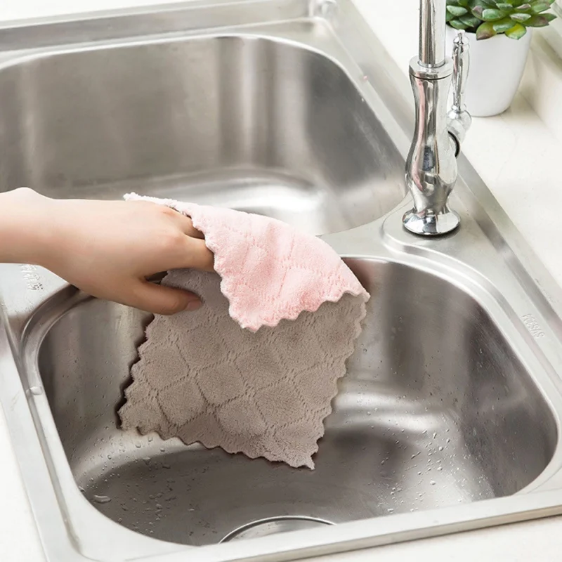 Thickening Wipe Tablecloth Cleaning Double sided Coral Fleece Cleaning Wiping Rags Thicken Dish