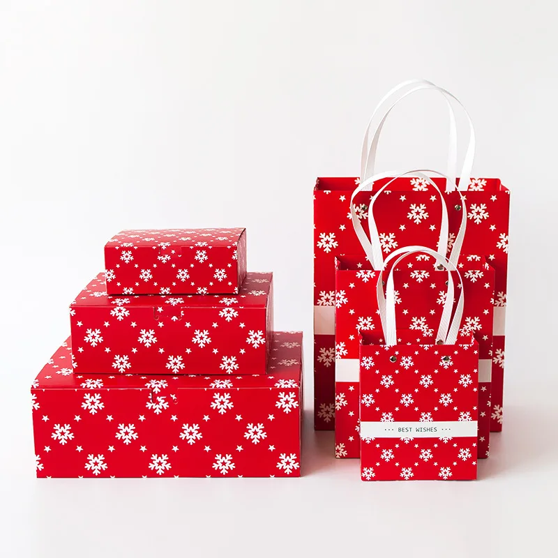 

Christmas Present Box For Clothes Books Packaging Paper Box Bags Snow Flower Gift Package for Wedding Party Decoration
