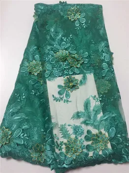 

African Lace Fabric 2019 High Quality Lace Nigerian Lace Fabric With beads 3D Flower Embroidery Tulle French Lace Women Dress