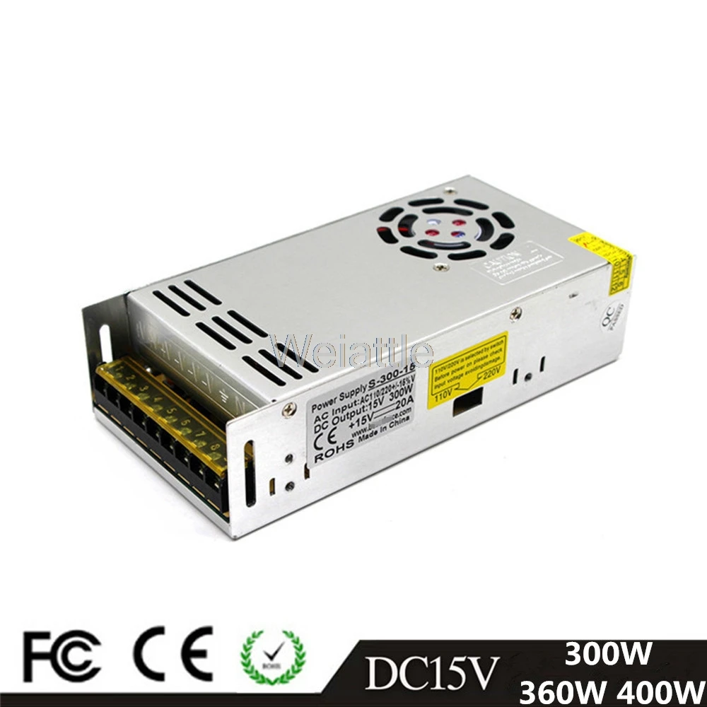 

DC15V 300W 360W 400W LED Light Belt Driver Switching Power Supply 110/220VAC Constant Voltage Transformer Monitoring CCTV CNC