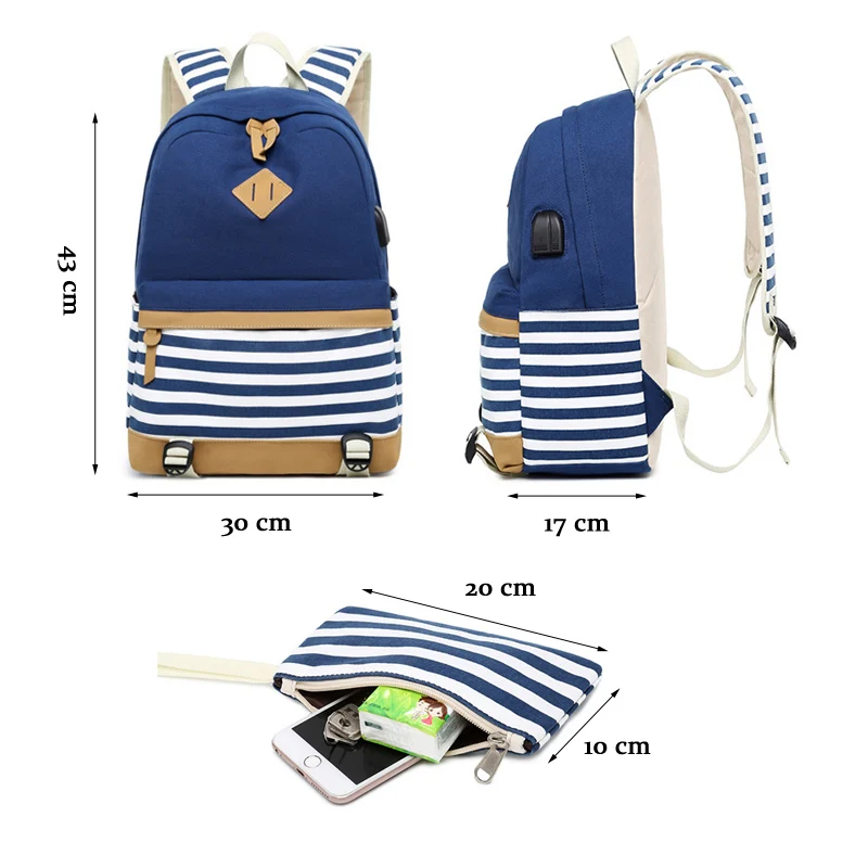  2 juegos de bolsas escolares USB para adolescentes mochila para portátil para mujeres mochilas de v