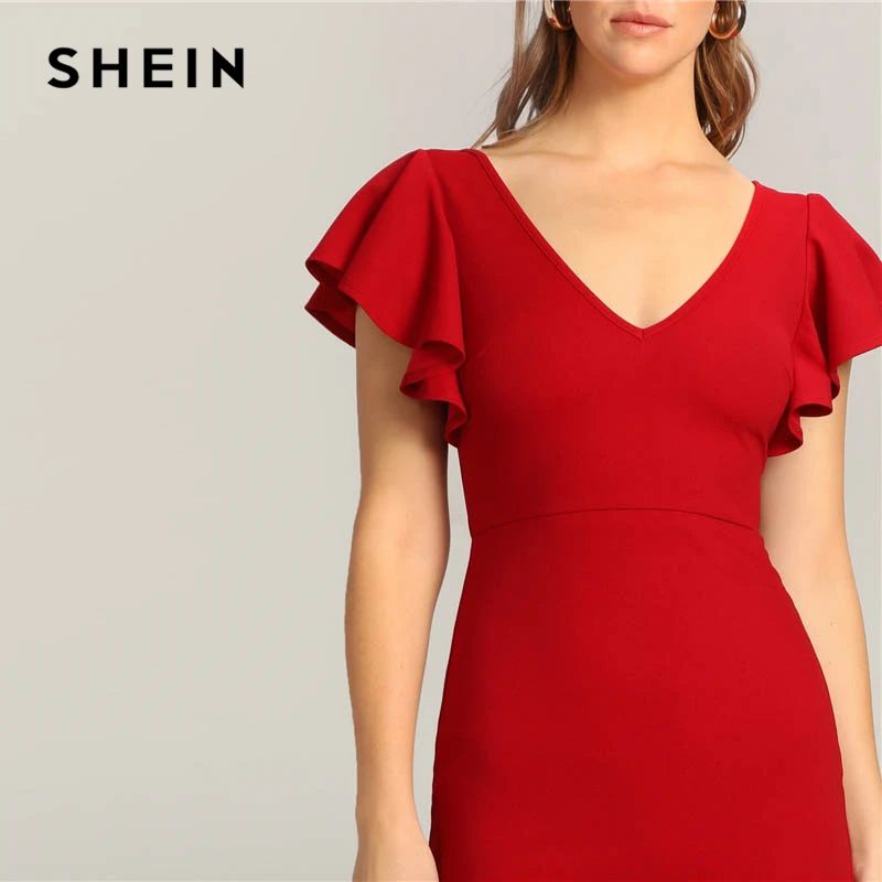 SHEIN Платье На Молнии С V-образным Вырезом И Рукавом-Бабочкой Сексуальное Короткое Платье С Высокой Талией Женские Элегантные Летние Платья