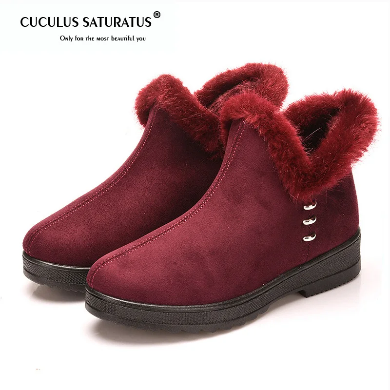 

Cuculus Women Ankle Boots New Fashion Winter Warm Snow Boots Shoes For Female 2019 Botas Mujer Fur Red Black Boots 1956