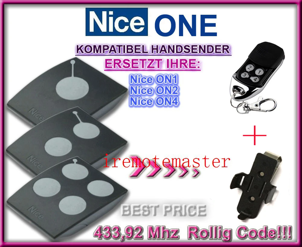 

Nice 433,92MHZ Rolling code suits ON1,ON2,ON4 + 1pcs Wall Mount and clip