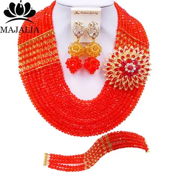 

Majalia Fashion Classic Nigerian Wedding African Jewelery Red Crystal Necklace Bride Jewelry Sets Free Shipping 10CJ0059