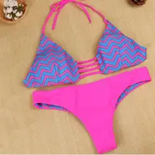 Беспроволочный купальник из двух частей в полоску летний женский раздельный купальник сексуальный женский комплект бикини с принтом