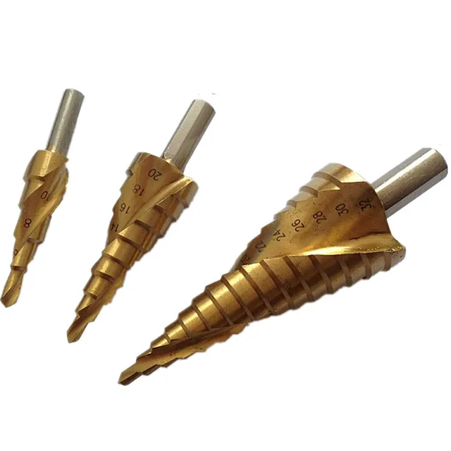 3pcs Triangle Shank Hss Spiral Grooved Step Drill Bit Set 4 12mm 4 20mm 4 32mm High Speed Steel