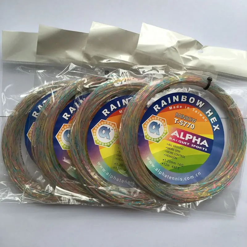 

1 pc ALPHA high elastic multifilament Flash tennis strings Rainbow colorful tennis racket string 12M/PC 1.29mm 16G