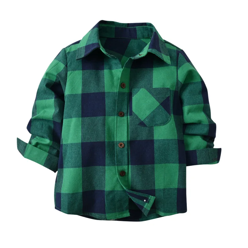 

Boys Plaid Shirt Spring Autumn Cotton Baby Clothes 2019 New Big Boys Shirt Casual Shirts Big Green Plaid Shirts with Pocket 2-7T