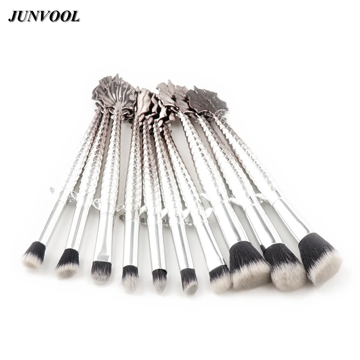 Pro 10PCS Fishtail Makeup Brushes Set Mermaid Foundation Blending Powder Eyeshadow Contour Concealer Blush Cosmetic Makeup