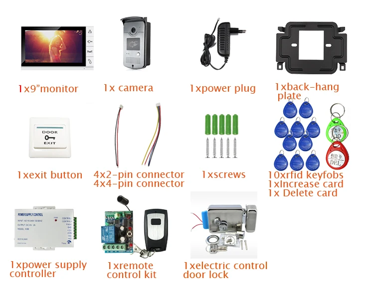 " цветной экран видео домофон система+ белый монитор+ Водонепроницаемый RFID дверной Звонок камера+ Электрический замок