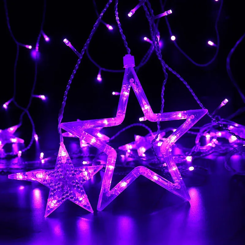 Светодиодный гирлянды 4,5 м Фея Звезда Шторы свет Свадебная Гирлянда новогодняя Праздничная лампа 8 режимов мигания неоновый декоративный фонарь для дома - Испускаемый цвет: purple