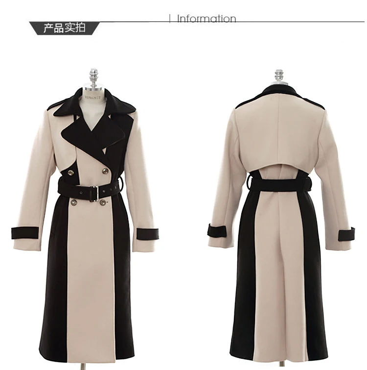 HAMALIEL корейское осенне-зимнее женское твидовое толстое теплое пальто модное шерстяное двубортное лоскутное длинное шерстяное пальто с поясом