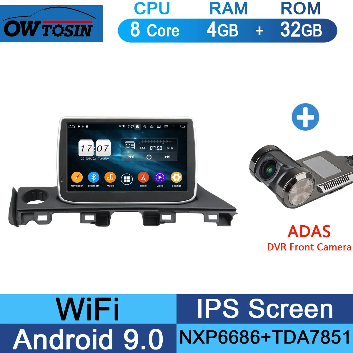 " ips 8 Core 4G ram+ 64G rom Android 9,0 автомобильный DVD навигационный GPS радиоприемник для Mazda 6 III 3 GJ Atenza мазда6 DSP CarPlay - Цвет: 32G Adas Camera