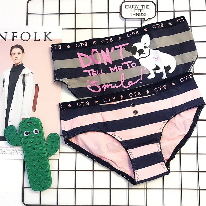 

SP&CITY Fashion Animal Cartoon Panties Striped Cute Dog Underwear Young Girl Student Panties Soft Cotton Seamless Briefs