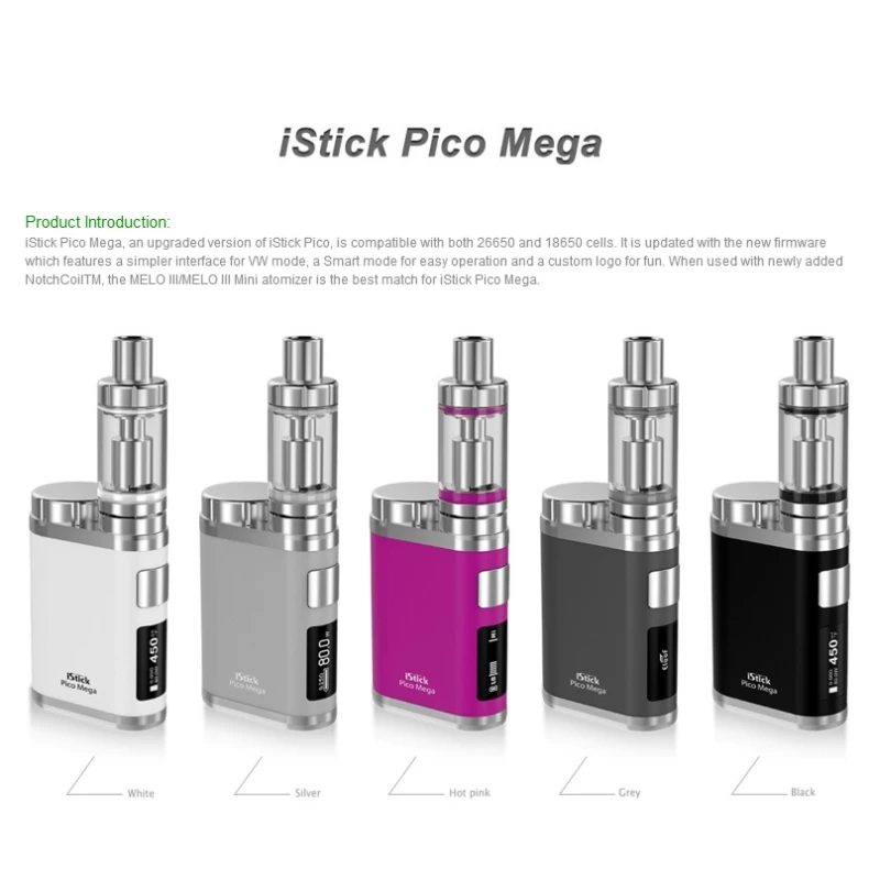 

Distributing Eleaf iStick Pico Mega Kit 80W Box Mod Mechanical Kit with 4ml Melo3 Atomizer Compatible with 18650/26650 Battery