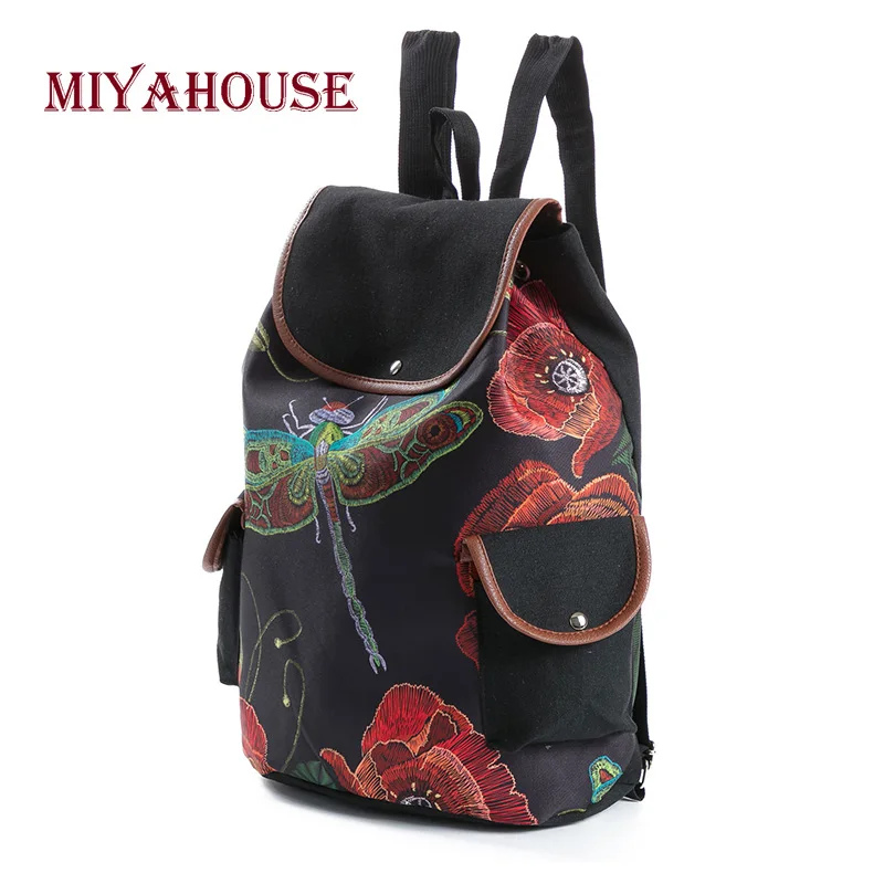 Женский холщовый рюкзак Miyahouse с принтом стрекозы дизайнерский дорожный ранец на