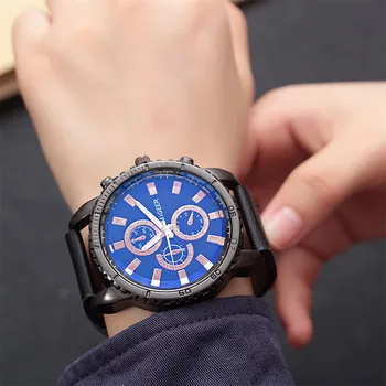 

High-End New Geneva Men's Leather Strap Stainless Steel Quartz Analog Men's watch Wrist Party decoration suit Dress Watch gifts