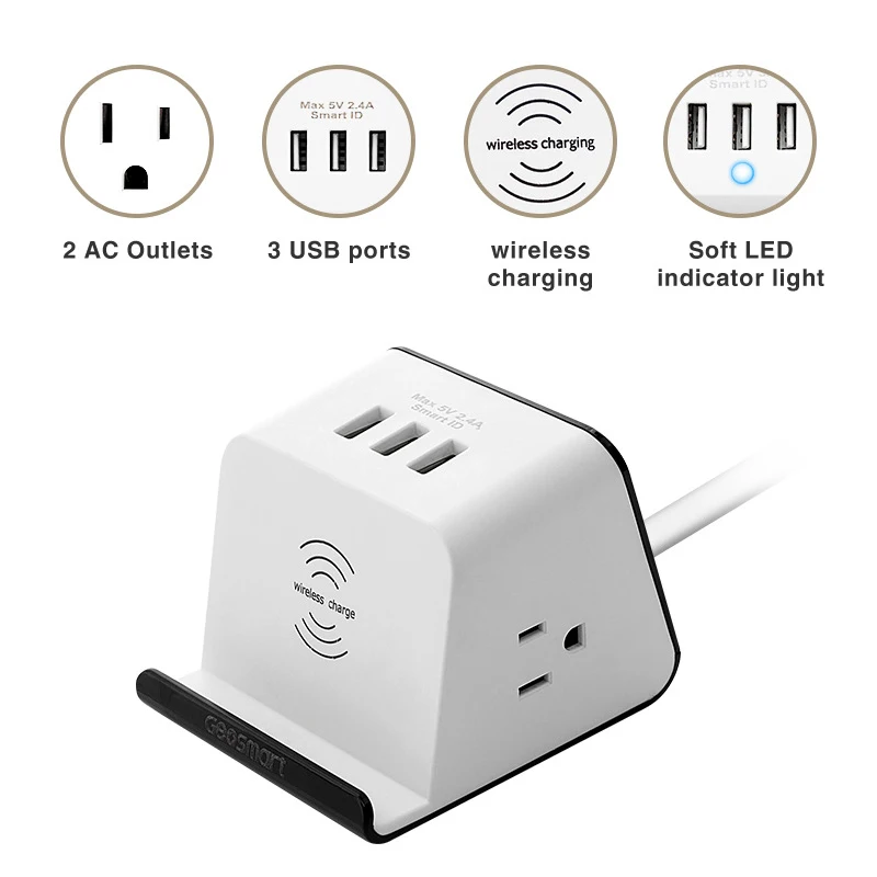 

Multi-function Intelligent 3 USB Extension Cable Socket Terminal Board Desktop Wireless Charging Portable Travel Socket