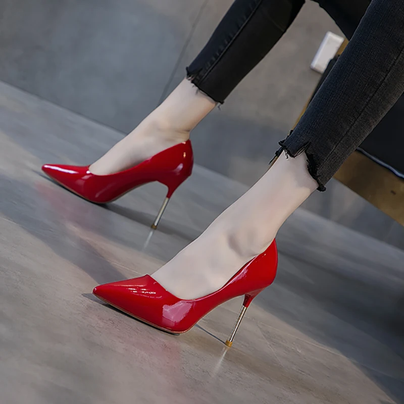 

2019 autumn new wild jelly pointed stiletto heels single shoes women