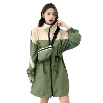 

Spring Autumn Windbreaker Female Korean Version Of The Retro Long Windbreaker Jacket Casual Popular Loose Student Jacket A39