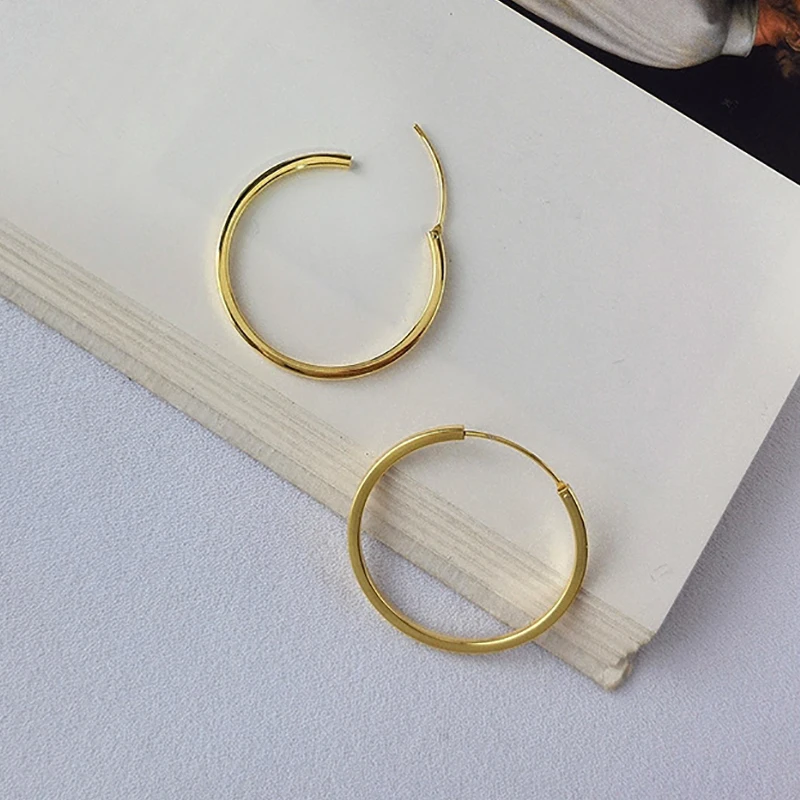 5 размеров, 925 пробы серебряные Модные Простые большие маленькие серьги-кольца, хорошее ювелирное изделие для женщин