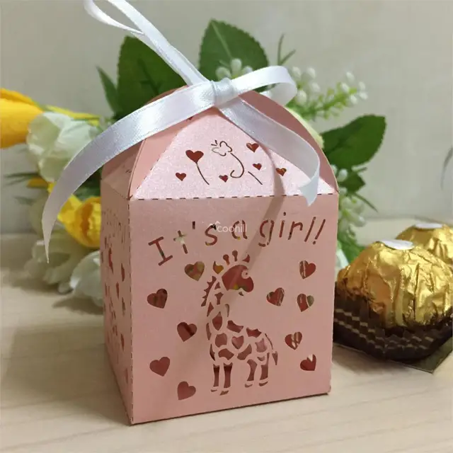 50pcs Laser Cut Giraffe It S A Girl Baby Shower Favors Candy Boxes