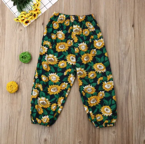 SunFlower Хлопковые льняные штаны для малышей свободные дышащие штаны детские штаны с цветочным принтом для маленьких девочек повседневная одежда для младенцев - Цвет: SunFlower