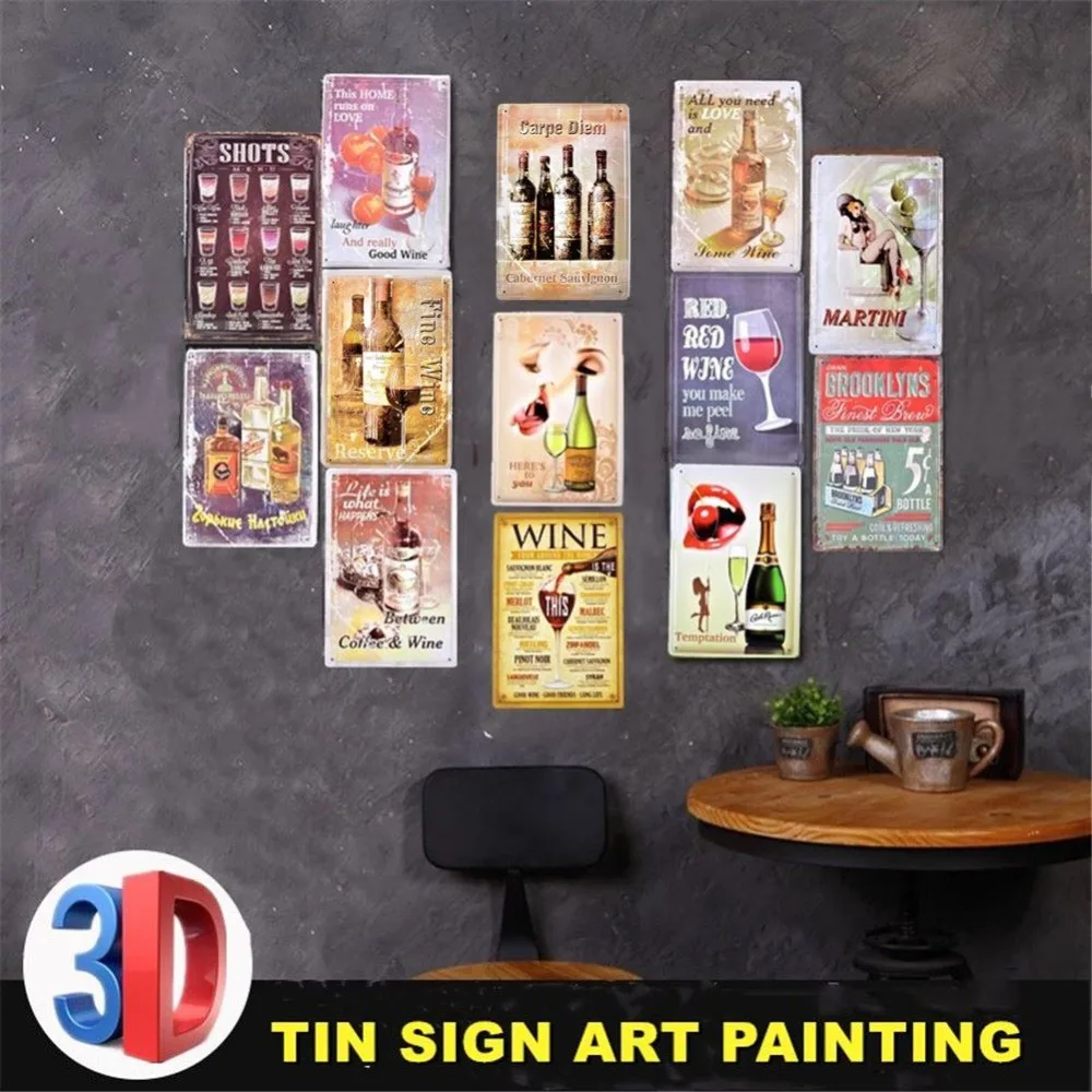 

3D Wine Classic Style Tin Sign Art Painting Bar Pub Garage Hotel House Wall Decor Retro Metal Poster