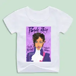 Фиолетовая футболка с дождем и музыкальным принтом для мальчиков и девочек, мягкие белые футболки, детские топы с принцем, детская одежда